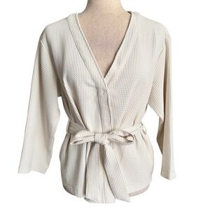 all:row White Waffle Knit Wrap Cardigan Jacket